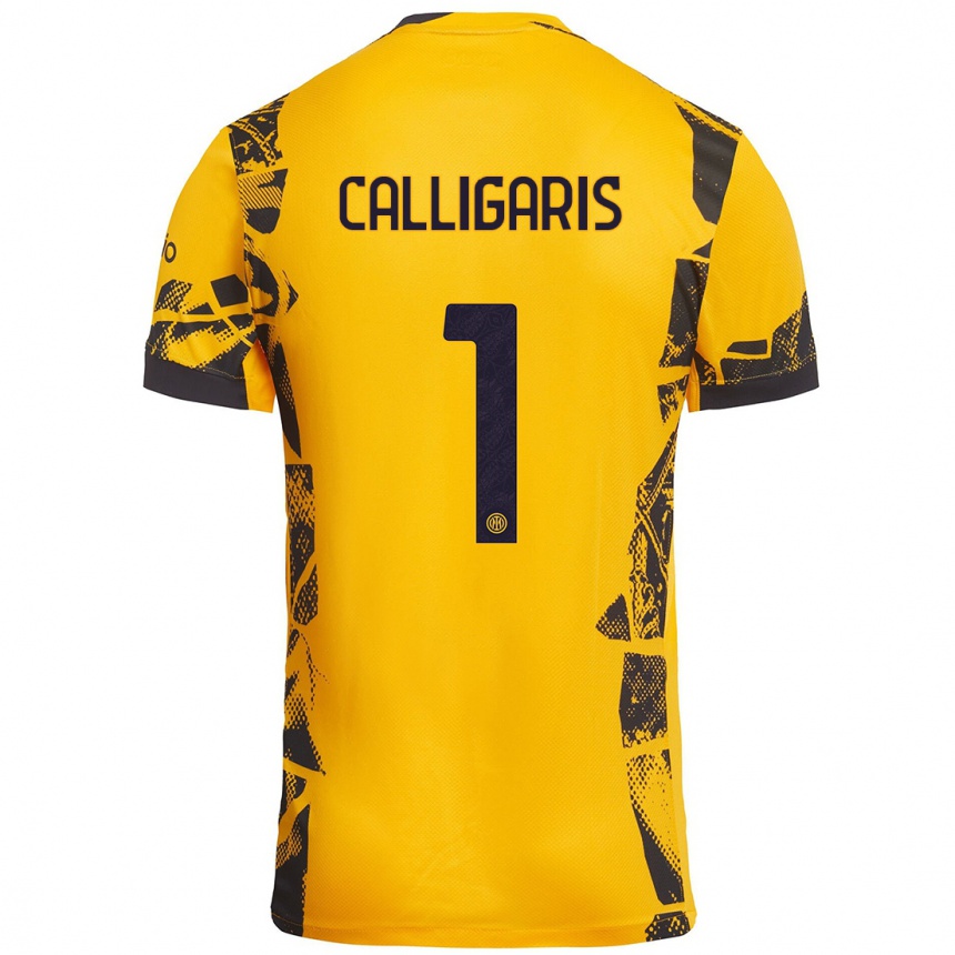 Kids Football Alessandro Calligaris #1 Gold Black Third Jersey 2024/25 T-Shirt Nz