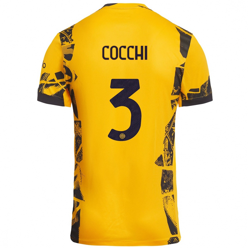 Kids Football Matteo Cocchi #3 Gold Black Third Jersey 2024/25 T-Shirt Nz