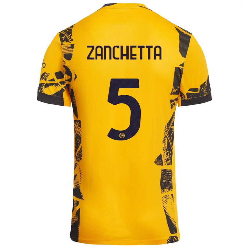 Kids Football Mattia Zanchetta #5 Gold Black Third Jersey 2024/25 T-Shirt Nz