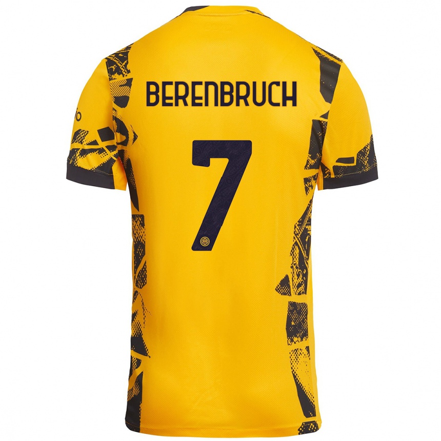 Kids Football Thomas Berenbruch #7 Gold Black Third Jersey 2024/25 T-Shirt Nz