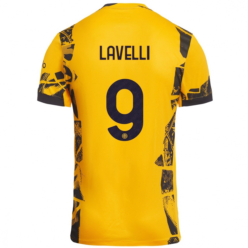 Kids Football Matteo Lavelli #9 Gold Black Third Jersey 2024/25 T-Shirt Nz