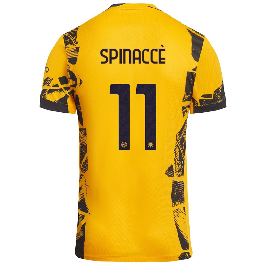 Kids Football Matteo Spinaccè #11 Gold Black Third Jersey 2024/25 T-Shirt Nz