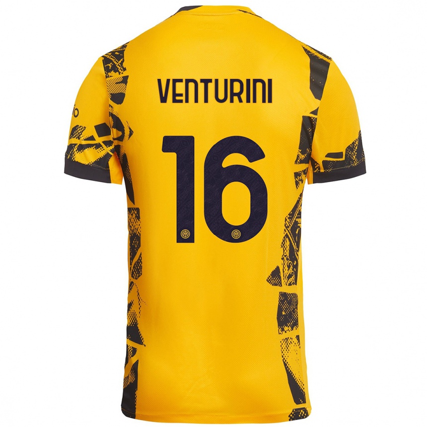 Kids Football Matteo Venturini #16 Gold Black Third Jersey 2024/25 T-Shirt Nz