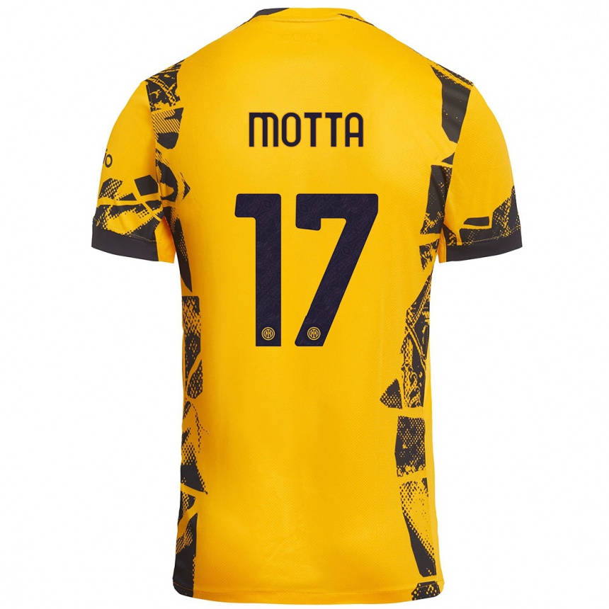 Kids Football Matteo Motta #17 Gold Black Third Jersey 2024/25 T-Shirt Nz