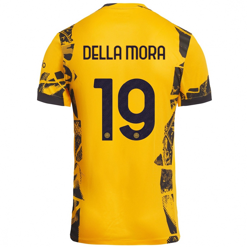 Kids Football Tommaso Della Mora #19 Gold Black Third Jersey 2024/25 T-Shirt Nz