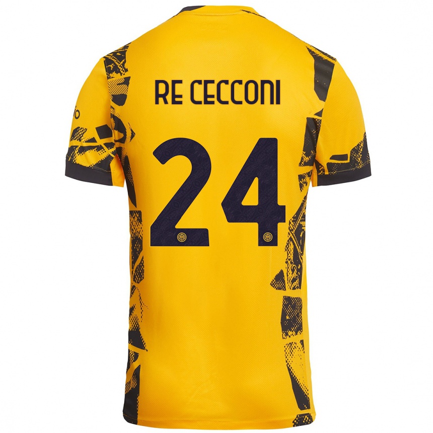 Kids Football Gabriele Re Cecconi #24 Gold Black Third Jersey 2024/25 T-Shirt Nz