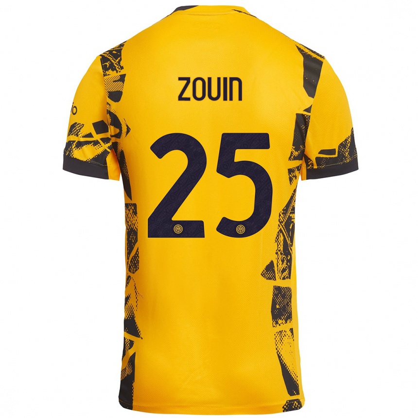 Kids Football Aymen Zouin #25 Gold Black Third Jersey 2024/25 T-Shirt Nz