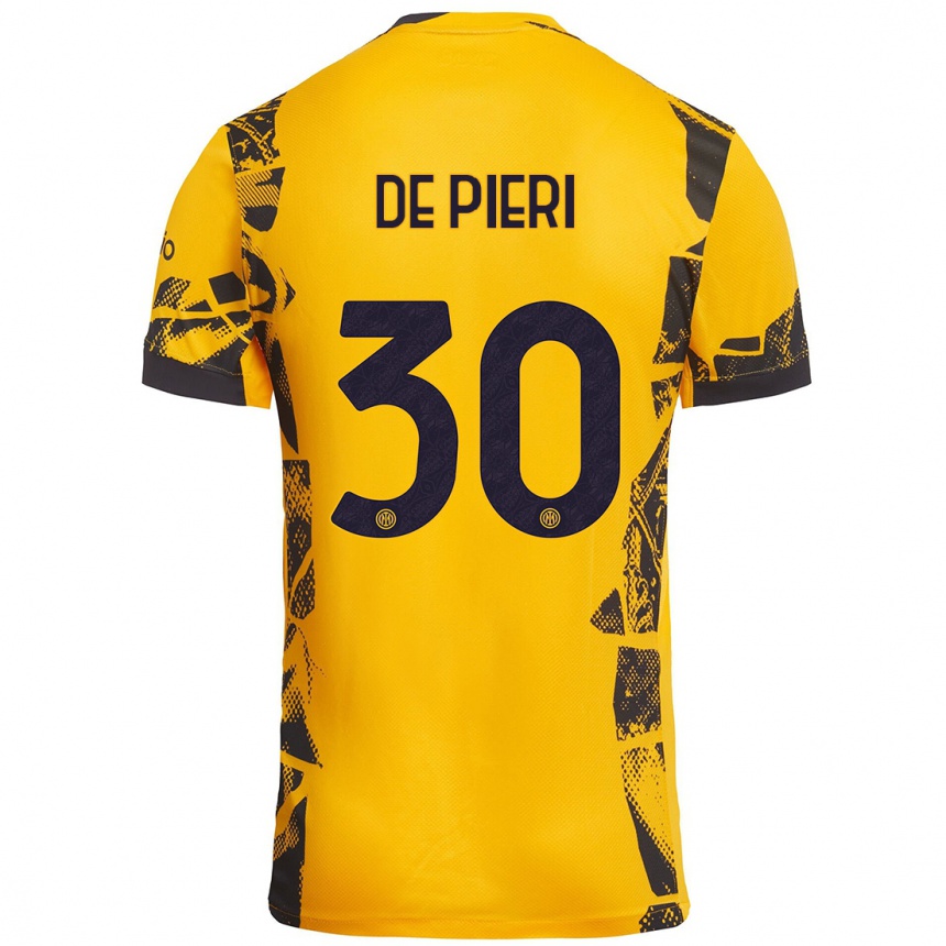 Kids Football Giacomo De Pieri #30 Gold Black Third Jersey 2024/25 T-Shirt Nz