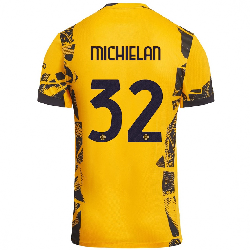 Kids Football Mattia Michielan #32 Gold Black Third Jersey 2024/25 T-Shirt Nz