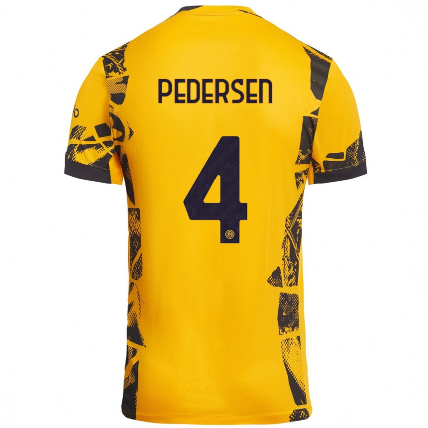 Kids Football Sofie Junge Pedersen #4 Gold Black Third Jersey 2024/25 T-Shirt Nz