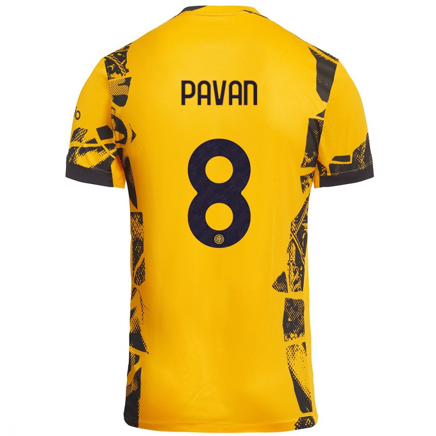 Kids Football Matilde Pavan #8 Gold Black Third Jersey 2024/25 T-Shirt Nz