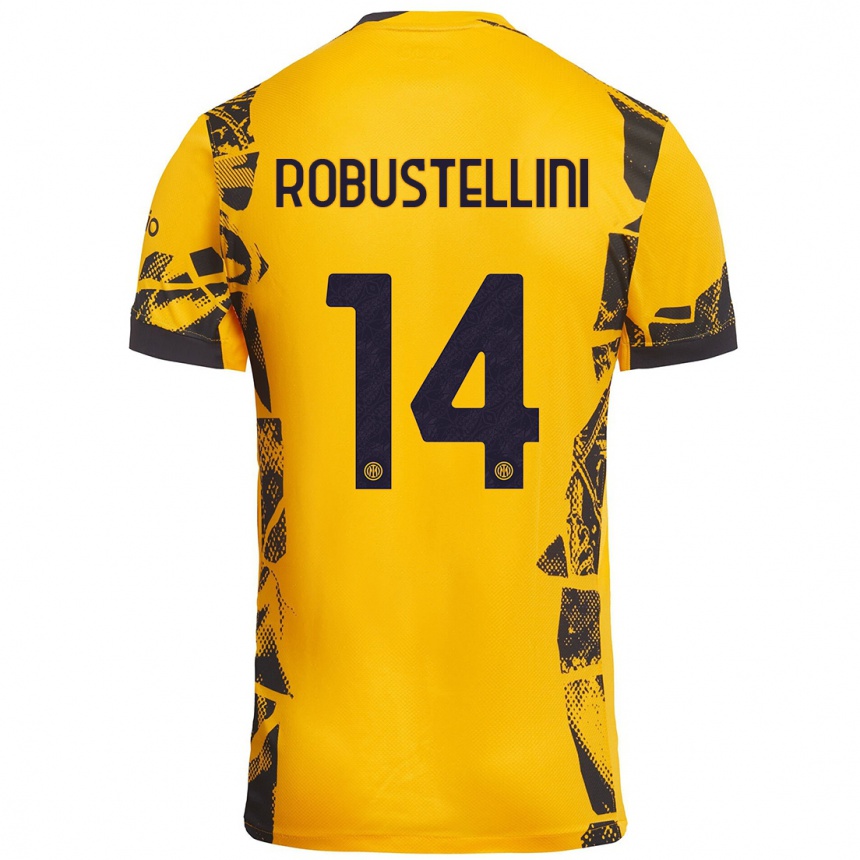 Kids Football Chiara Robustellini #14 Gold Black Third Jersey 2024/25 T-Shirt Nz