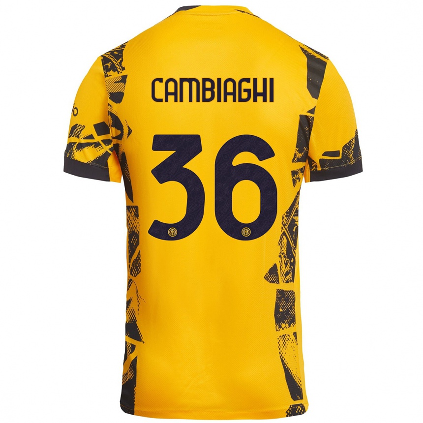 Kids Football Michela Cambiaghi #36 Gold Black Third Jersey 2024/25 T-Shirt Nz