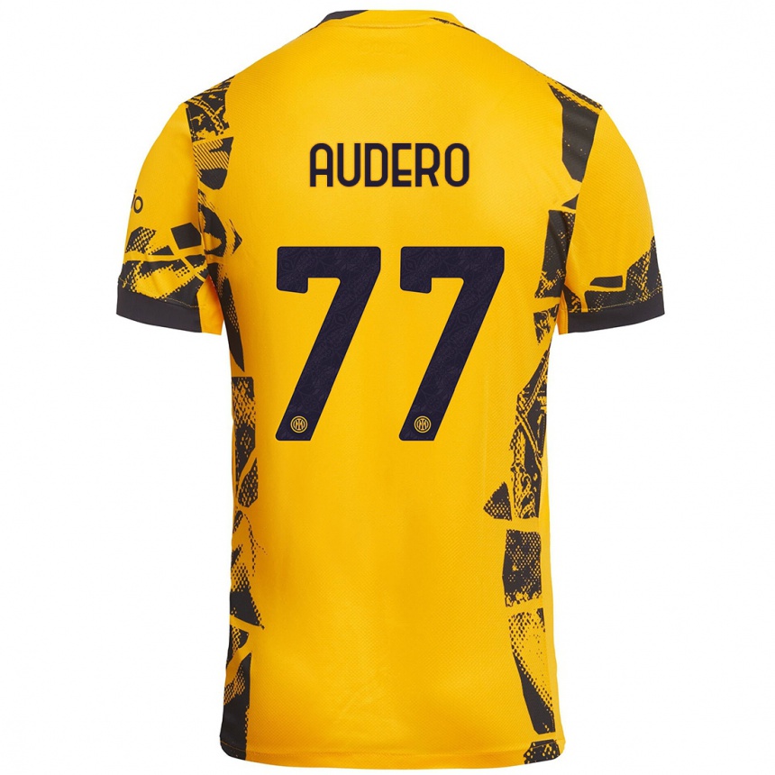 Kids Football Emil Audero #77 Gold Black Third Jersey 2024/25 T-Shirt Nz