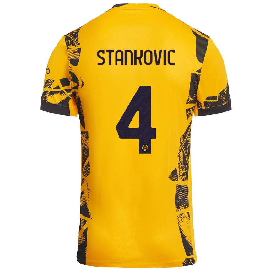 Kids Football Aleksandar Stankovic #4 Gold Black Third Jersey 2024/25 T-Shirt Nz