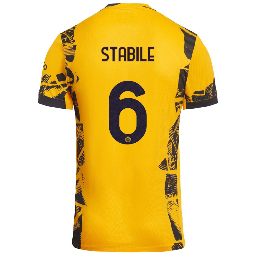 Kids Football Giacomo Stabile #6 Gold Black Third Jersey 2024/25 T-Shirt Nz