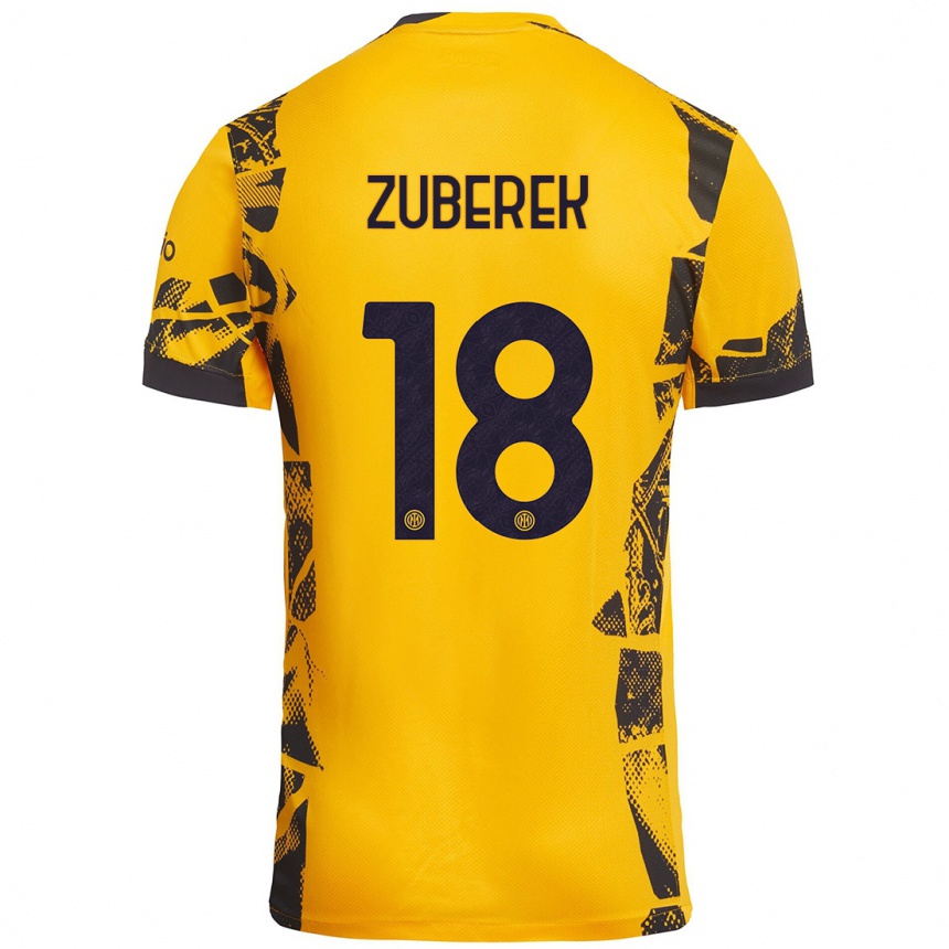 Kids Football Jan Zuberek #18 Gold Black Third Jersey 2024/25 T-Shirt Nz