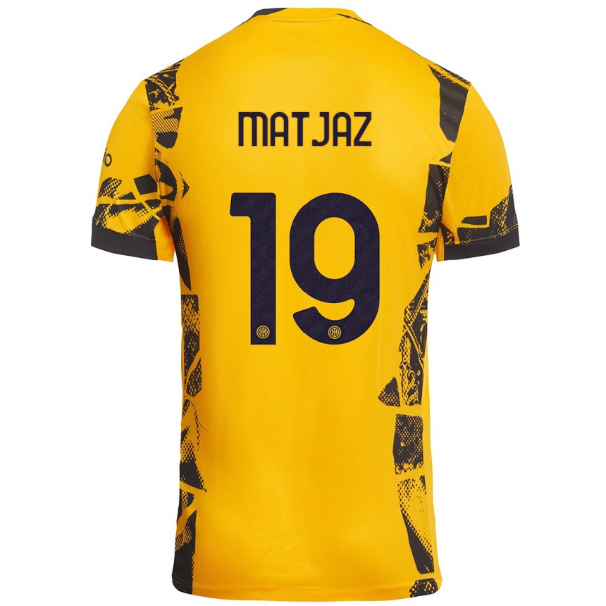 Kids Football Samo Matjaz #19 Gold Black Third Jersey 2024/25 T-Shirt Nz