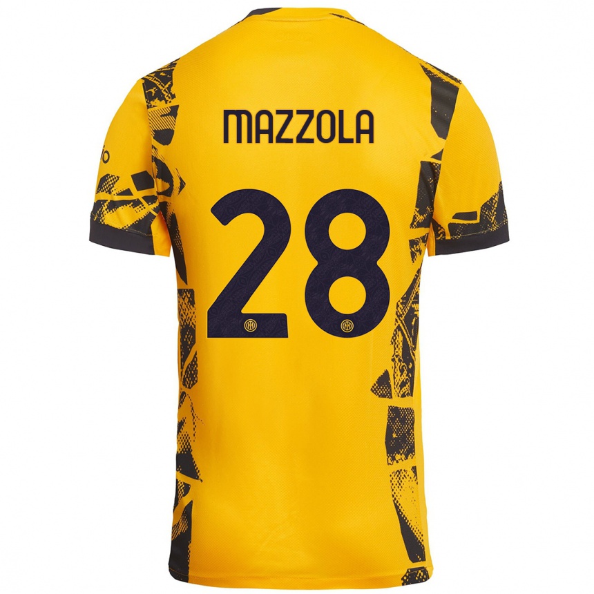 Kids Football Giuseppe Mazzola #28 Gold Black Third Jersey 2024/25 T-Shirt Nz