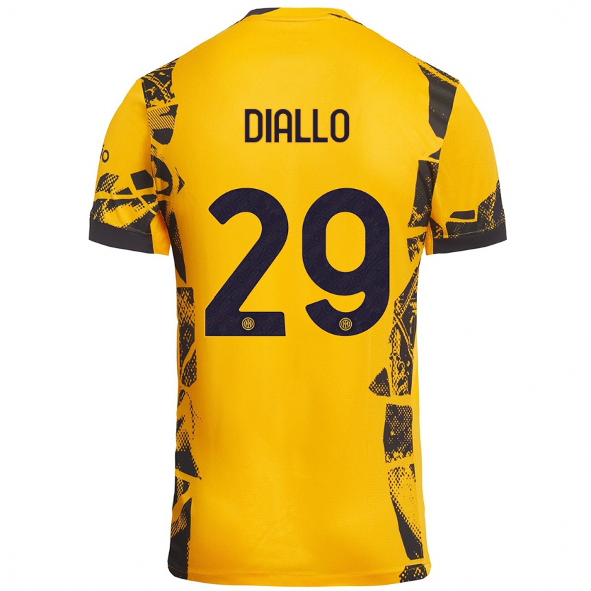 Kids Football Oumar Diallo #29 Gold Black Third Jersey 2024/25 T-Shirt Nz