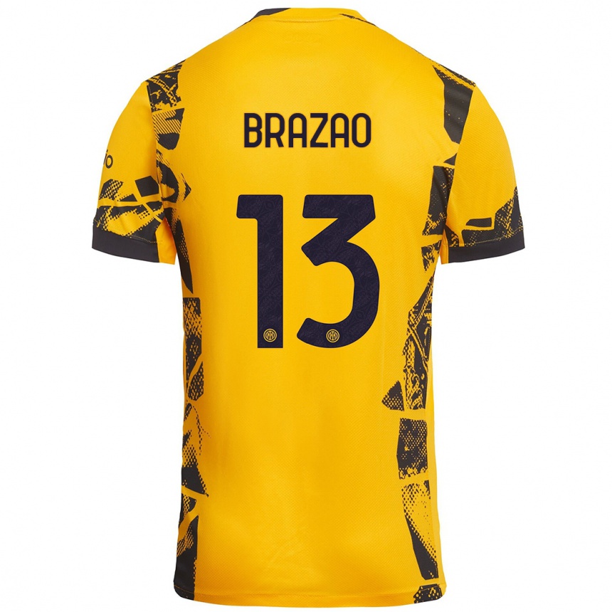 Kids Football Gabriel Brazao #13 Gold Black Third Jersey 2024/25 T-Shirt Nz