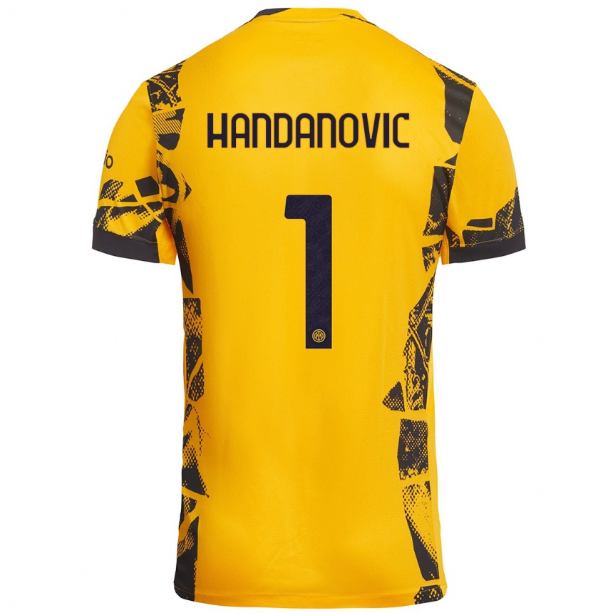 Kids Football Samir Handanovic #1 Gold Black Third Jersey 2024/25 T-Shirt Nz