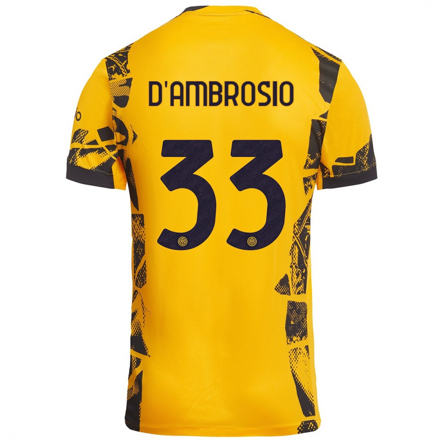 Kids Football Danilo D'ambrosio #33 Gold Black Third Jersey 2024/25 T-Shirt Nz