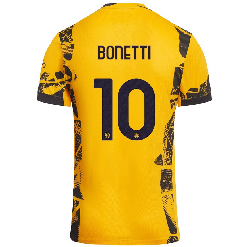 Kids Football Tatiana Bonetti #10 Gold Black Third Jersey 2024/25 T-Shirt Nz