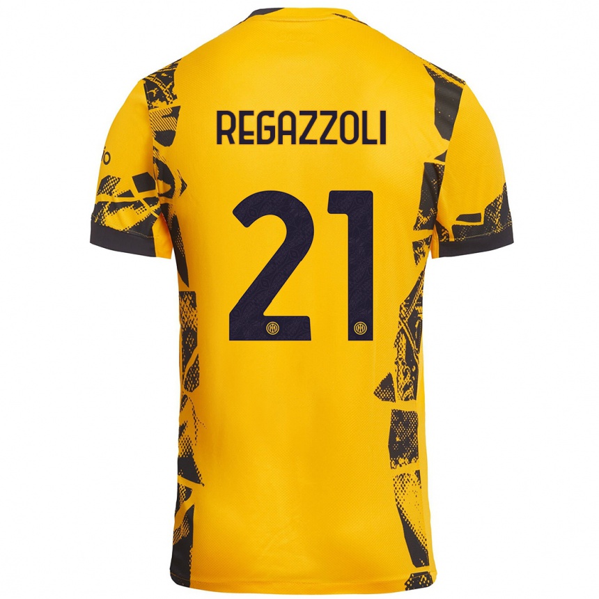 Kids Football Alice Regazzoli #21 Gold Black Third Jersey 2024/25 T-Shirt Nz