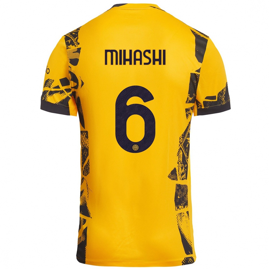 Kids Football Mana Mihashi #6 Gold Black Third Jersey 2024/25 T-Shirt Nz