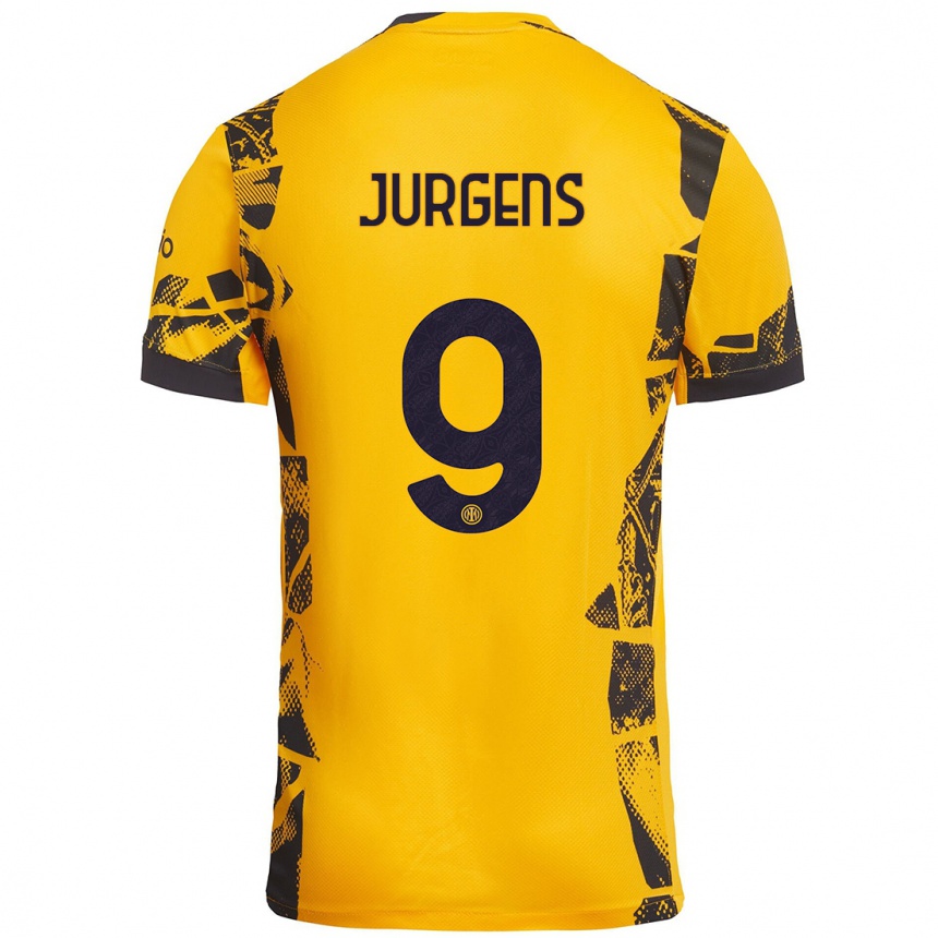 Kids Football Oliver Jurgens #9 Gold Black Third Jersey 2024/25 T-Shirt Nz