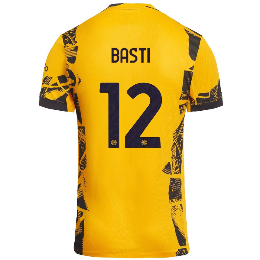 Kids Football Matteo Basti #12 Gold Black Third Jersey 2024/25 T-Shirt Nz