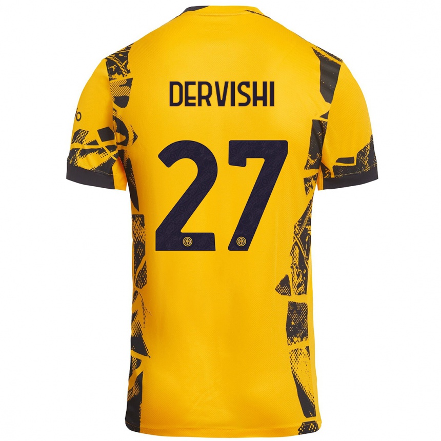 Kids Football Kristian Dervishi #27 Gold Black Third Jersey 2024/25 T-Shirt Nz