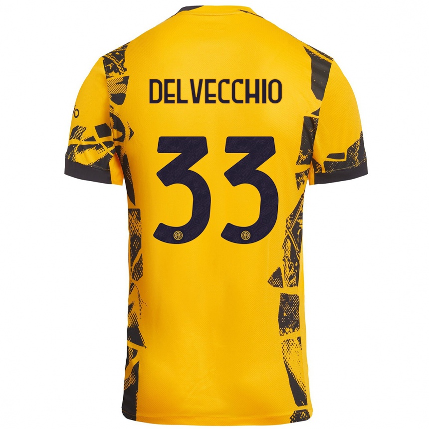 Kids Football Gabriele Delvecchio #33 Gold Black Third Jersey 2024/25 T-Shirt Nz