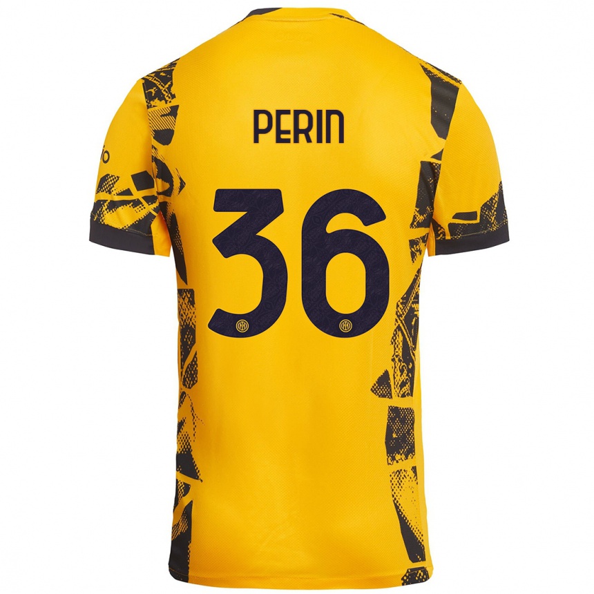 Kids Football Nicolo Perin #36 Gold Black Third Jersey 2024/25 T-Shirt Nz