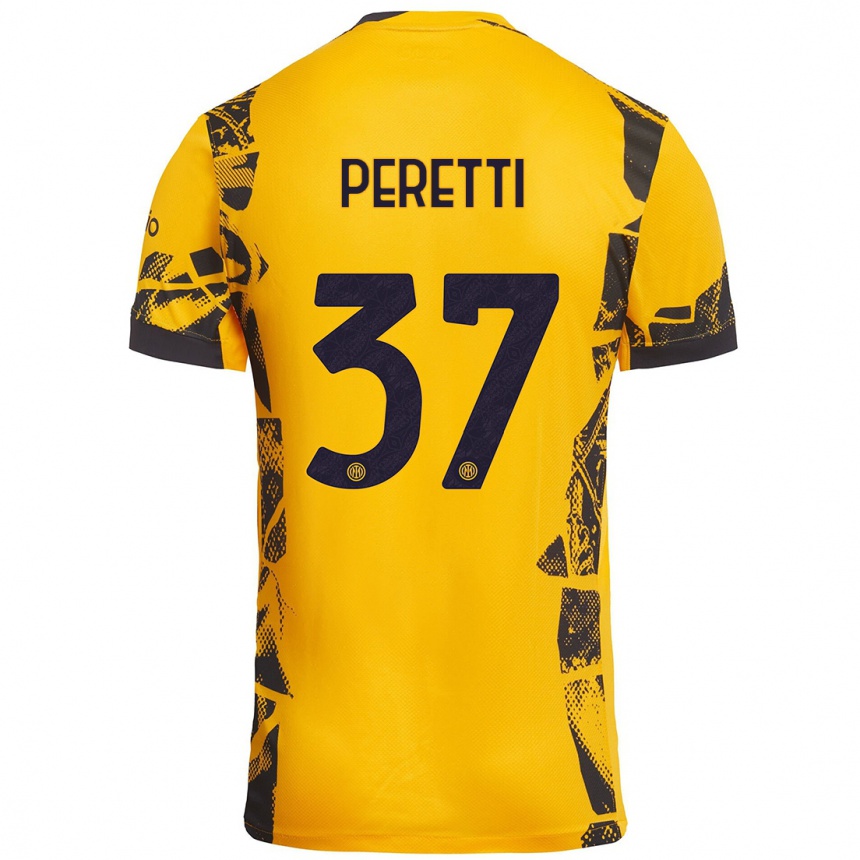 Kids Football Lorenzo Peretti #37 Gold Black Third Jersey 2024/25 T-Shirt Nz