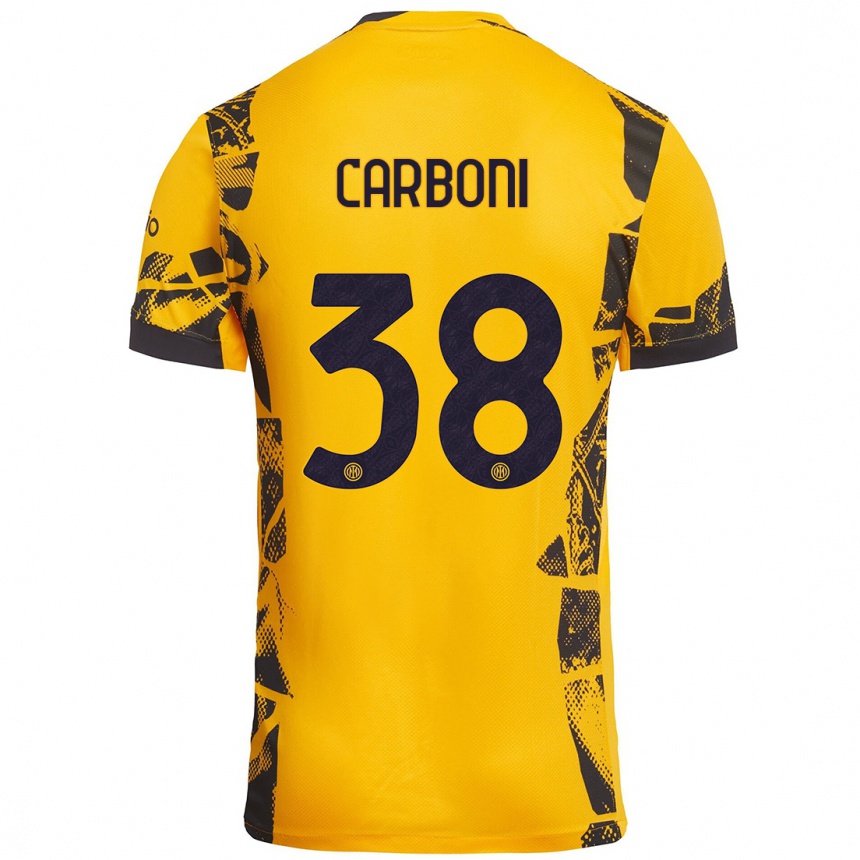 Kids Football Valentin Carboni #38 Gold Black Third Jersey 2024/25 T-Shirt Nz