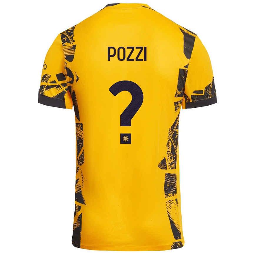 Kids Football Andrea Pozzi #0 Gold Black Third Jersey 2024/25 T-Shirt Nz