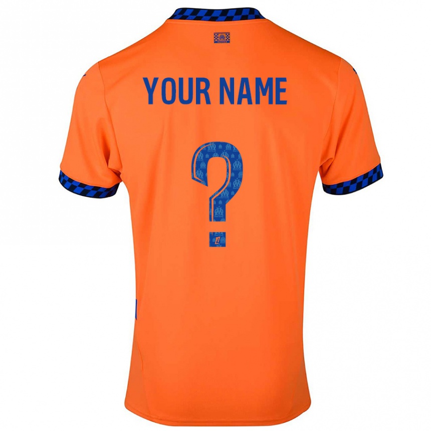 Kids Football Your Name #0 Orange Dark Blue Third Jersey 2024/25 T-Shirt Nz