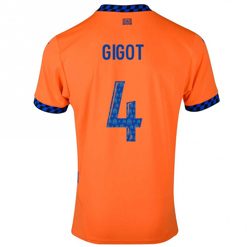 Kids Football Samuel Gigot #4 Orange Dark Blue Third Jersey 2024/25 T-Shirt Nz