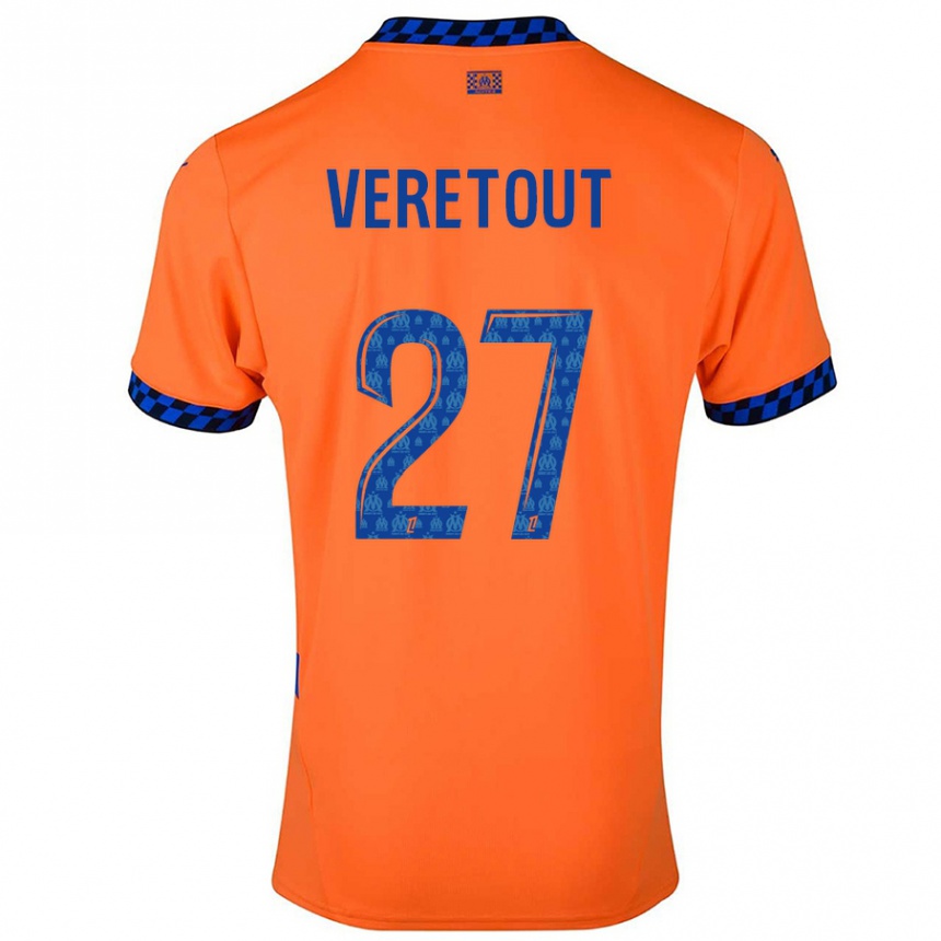 Kids Football Jordan Veretout #27 Orange Dark Blue Third Jersey 2024/25 T-Shirt Nz