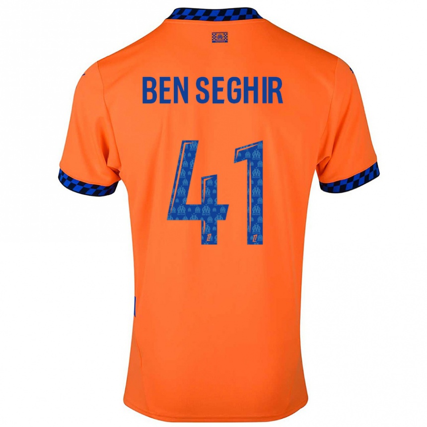 Kids Football Salim Ben Seghir #41 Orange Dark Blue Third Jersey 2024/25 T-Shirt Nz