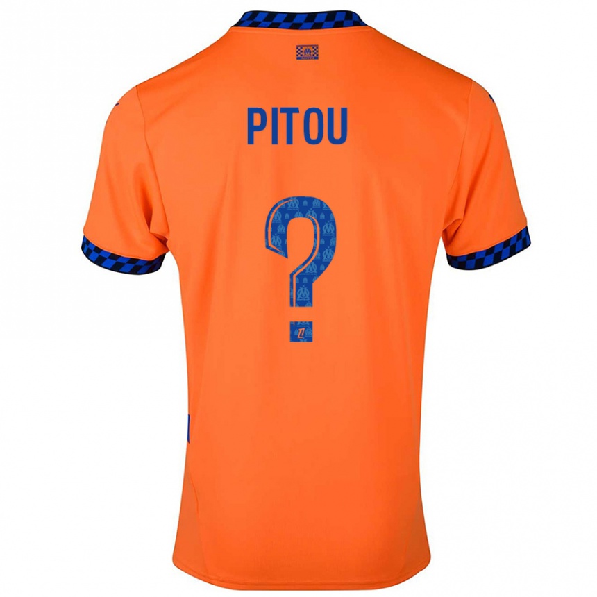 Kids Football Jonathan Pitou #0 Orange Dark Blue Third Jersey 2024/25 T-Shirt Nz