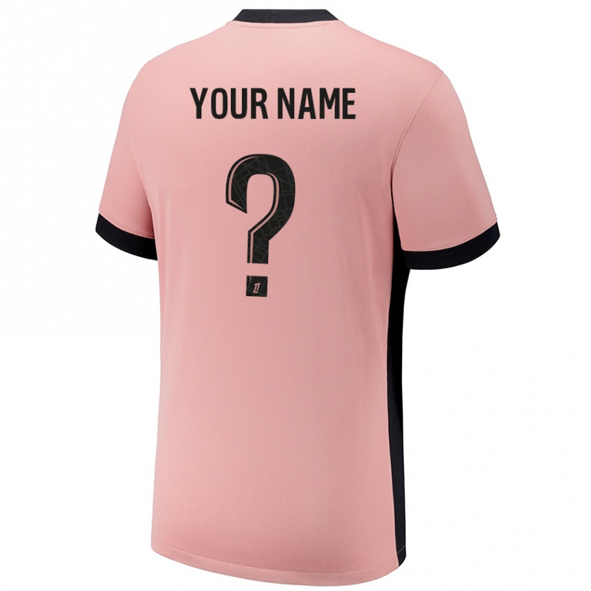 Kids Football Your Name #0 Rust Pink Third Jersey 2024/25 T-Shirt Nz