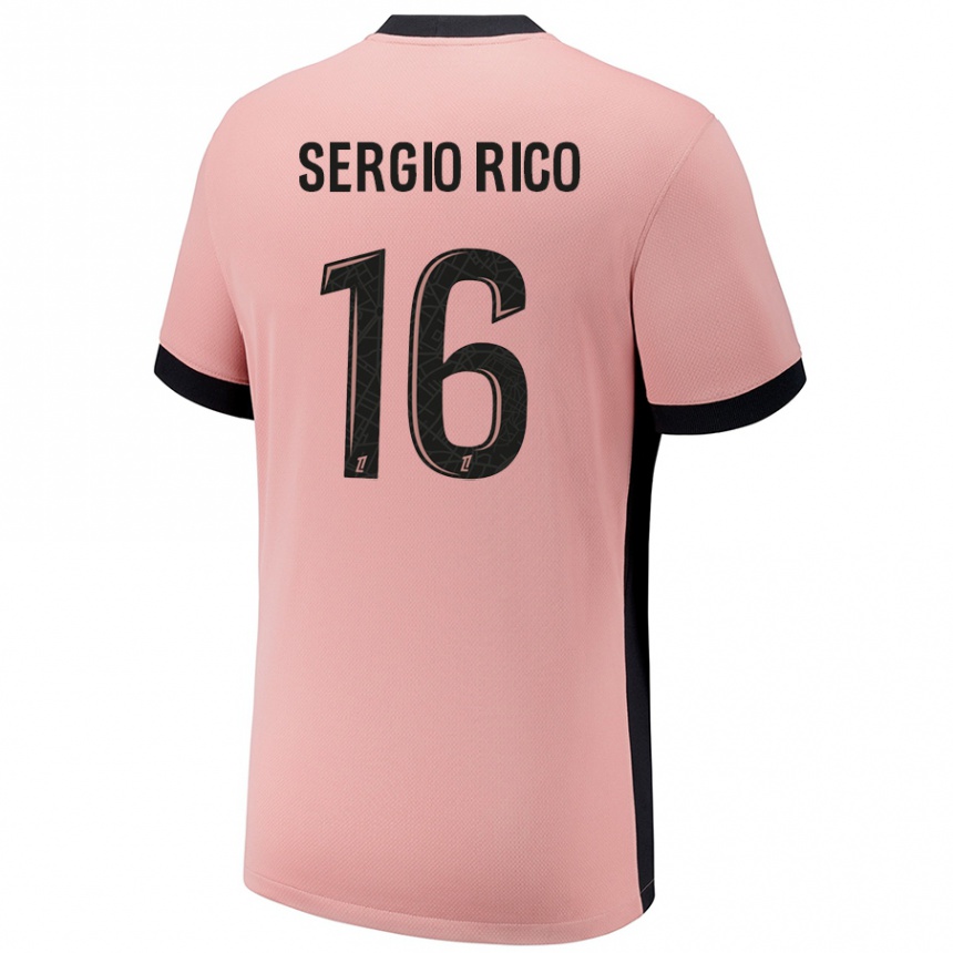 Kids Football Sergio Rico #16 Rust Pink Third Jersey 2024/25 T-Shirt Nz