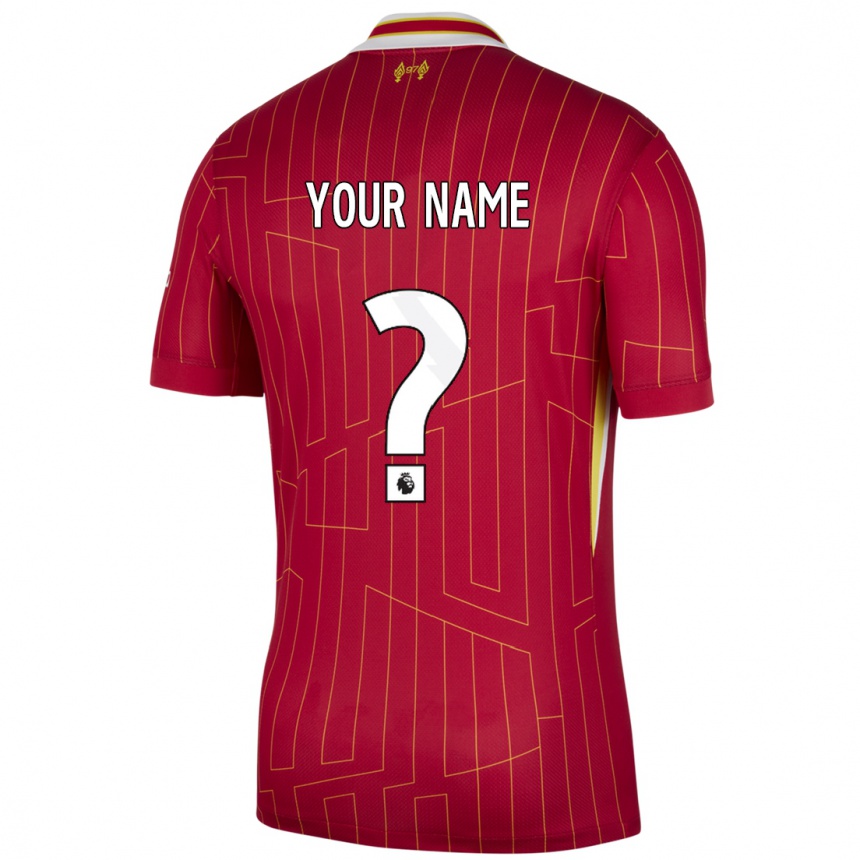 Men Football Your Name #0 Red Yellow White Home Jersey 2024/25 T-Shirt Nz