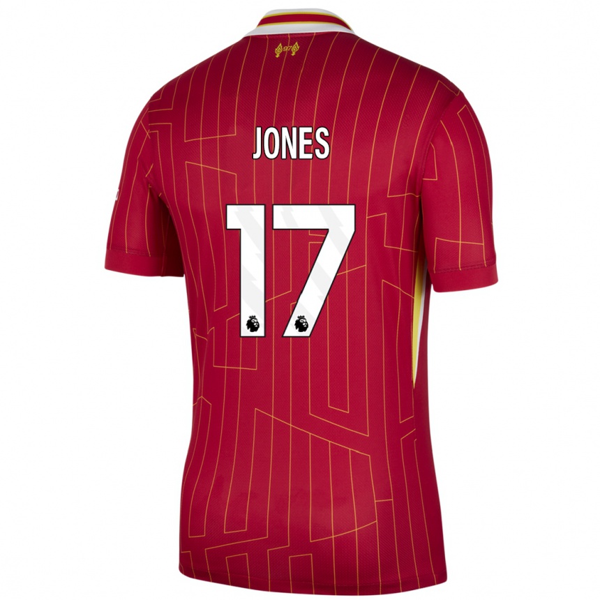 Men Football Curtis Jones #17 Red Yellow White Home Jersey 2024/25 T-Shirt Nz