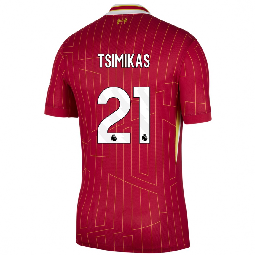 Men Football Konstantinos Tsimikas #21 Red Yellow White Home Jersey 2024/25 T-Shirt Nz