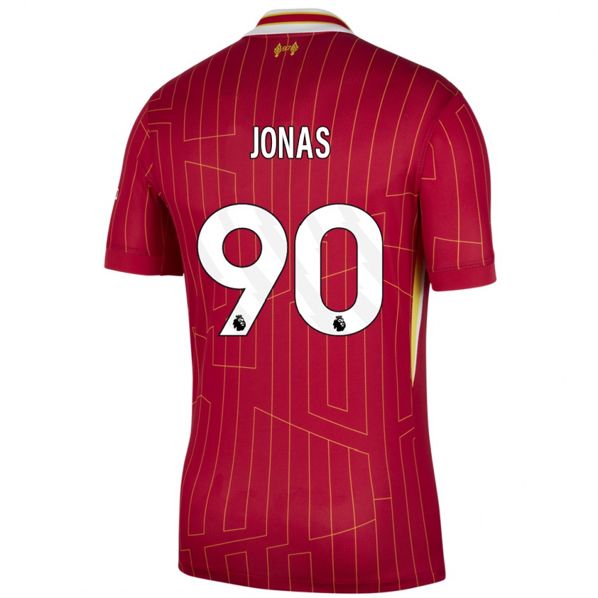 Men Football Lee Jonas #90 Red Yellow White Home Jersey 2024/25 T-Shirt Nz