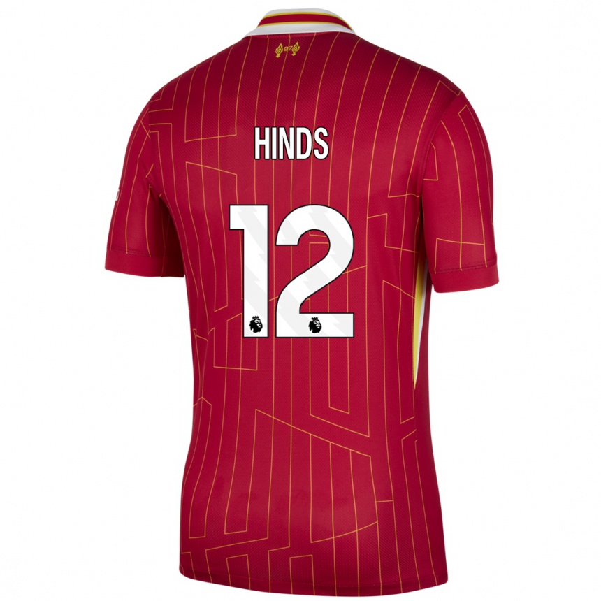 Men Football Taylor Hinds #12 Red Yellow White Home Jersey 2024/25 T-Shirt Nz